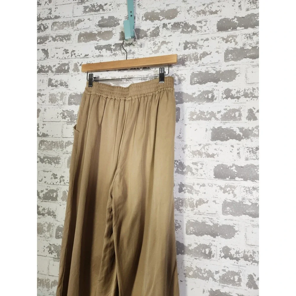 Preppy Wide Leg Palazzo Capri Pants XS Brown Oversized Quiet Luxury Academia